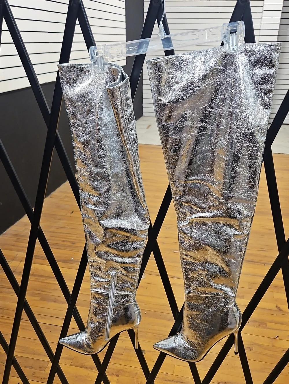 Steve Madden Metallic Silver Over-the-Knee Stiletto Boots